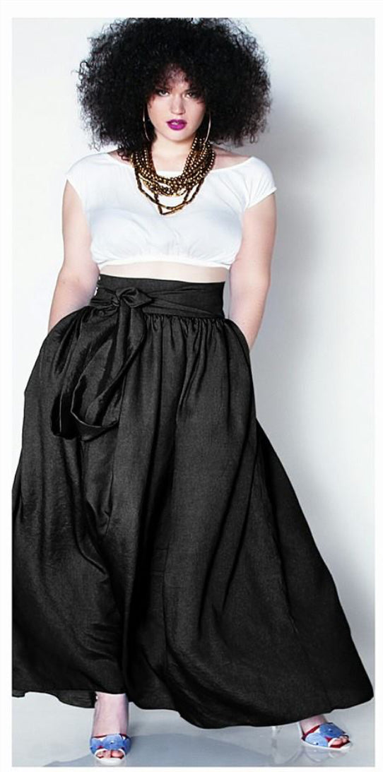 Plus Black High Waisted Plisse Maxi Skirt