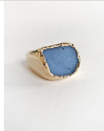 Blue Teal Druzy Ring