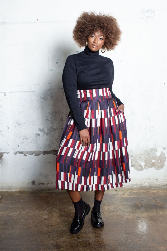 JIBRI Silk Stripe High Waist Pleated Midi Skirt