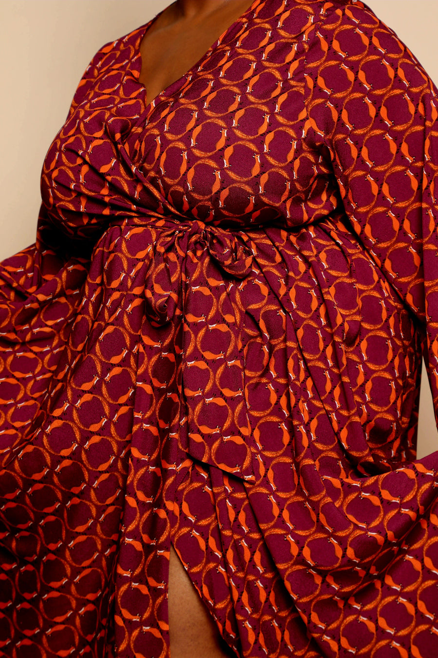 (Sample) Fox Print Silky Dressing Gown