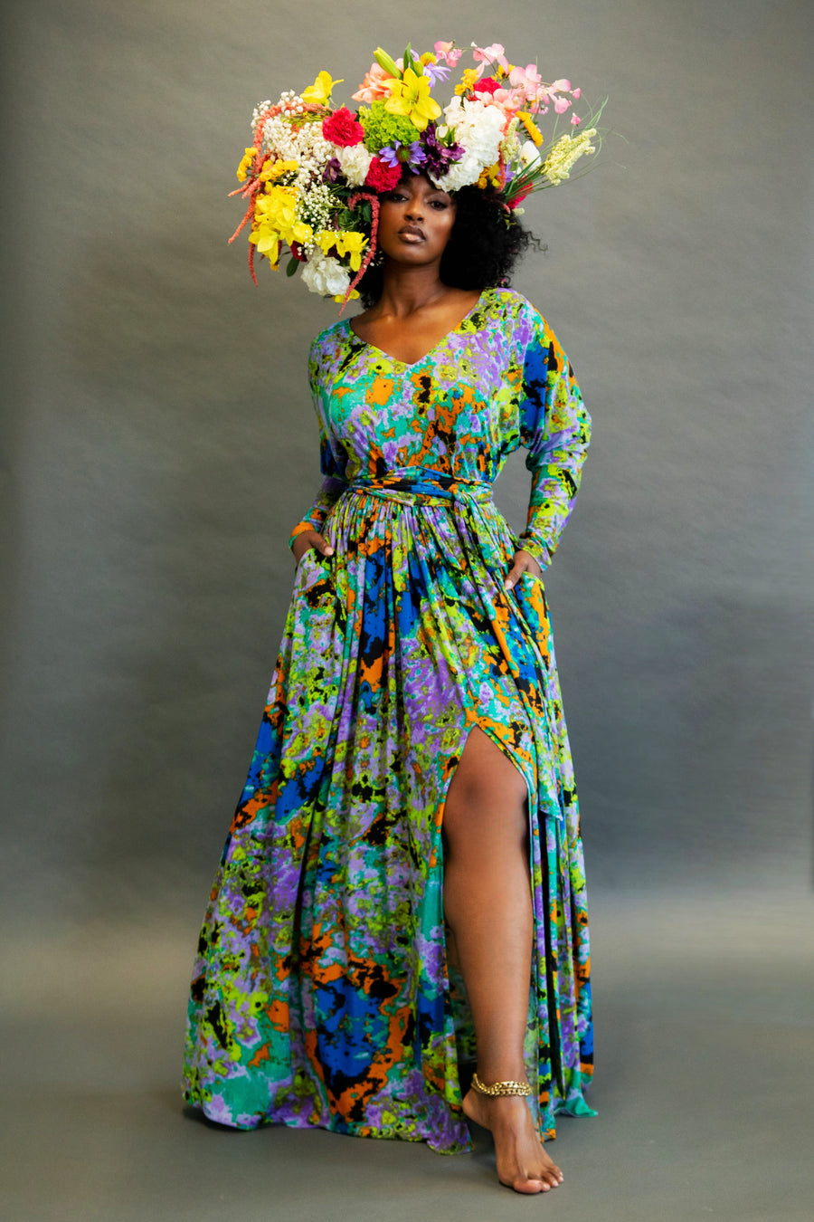 Long Sleeved Floral Maxi Dress- JIBRI