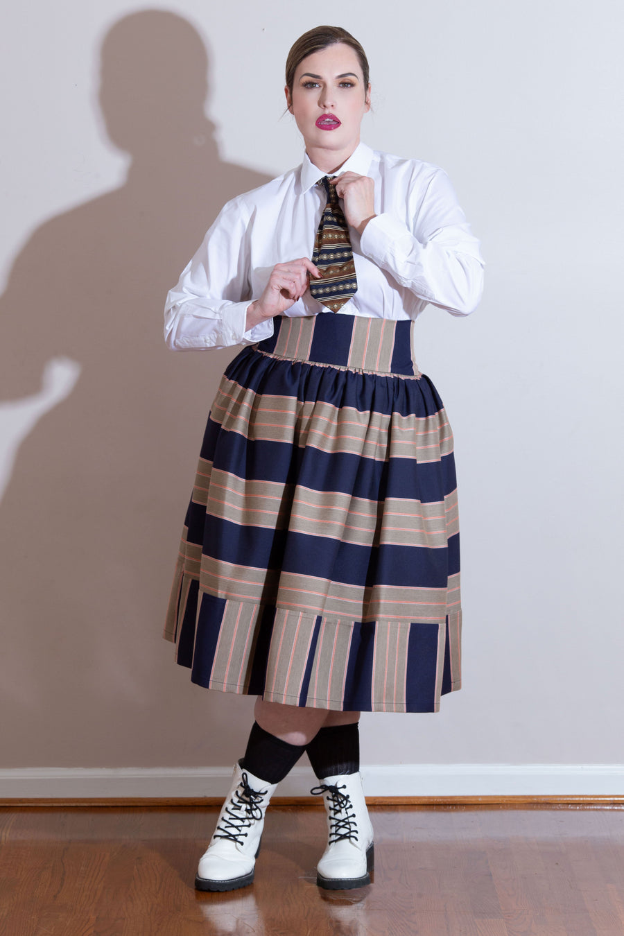 (Sample)High Waist Flare Skirt-Vintage Tie Silk- JIBRI