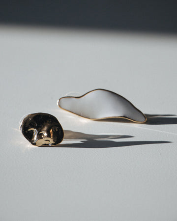 Geometric Enamel  Asymmetric Drop Earrings (Off White/Gold)- JIBRI