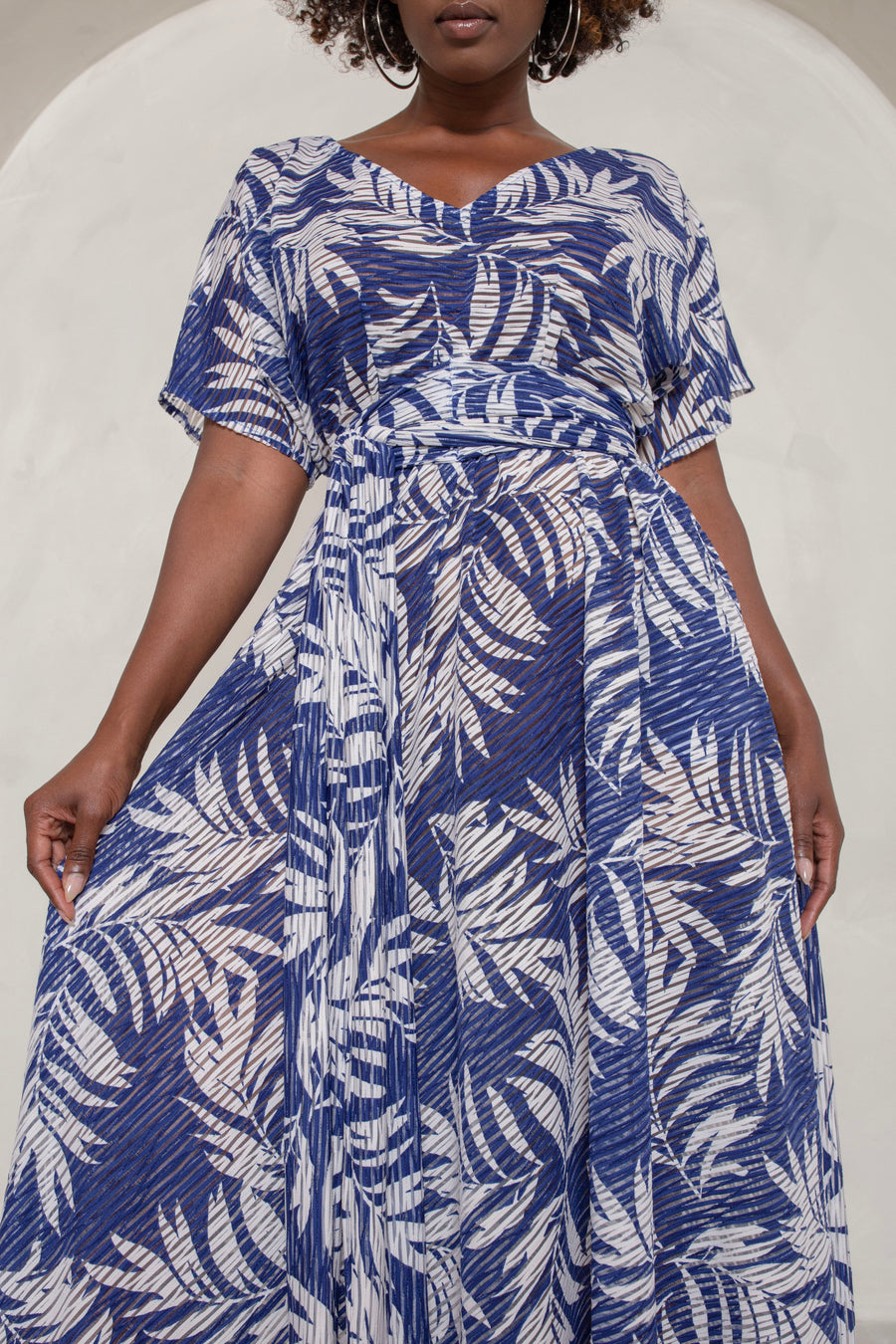 Blue Palm Illusion Maxi Dress- JIBRI