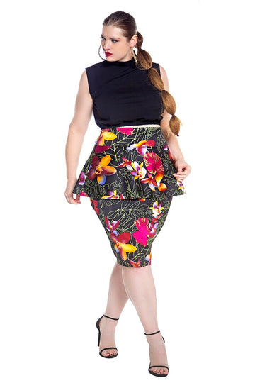 High Waist Peplum Floral Pencil Skirt- JIBRI