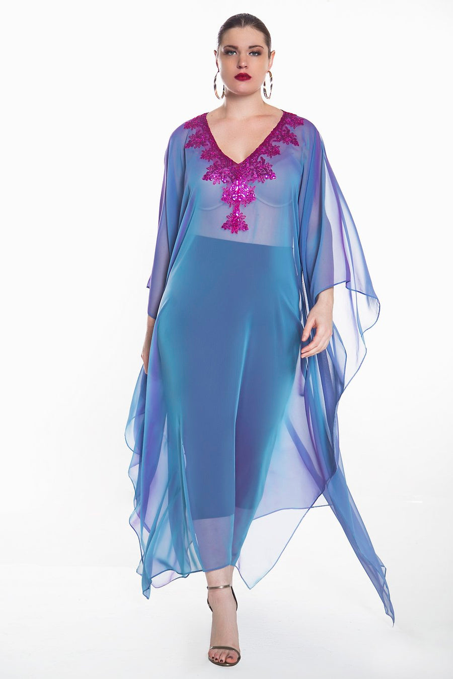 Lilac Lace Embellished Maxi Kaftan- JIBRI