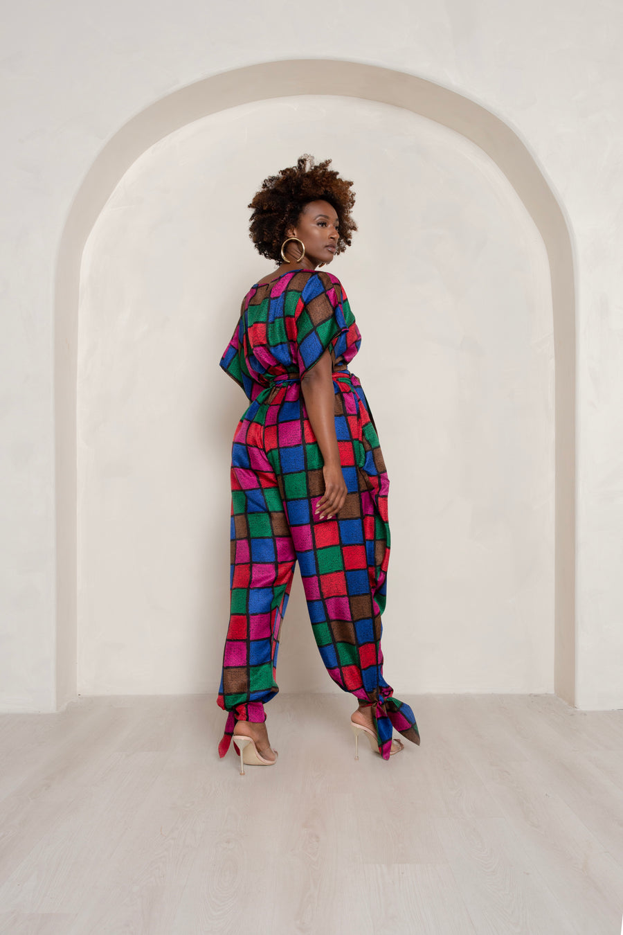 Multicolored Silk Jumpsuit with Ankle Ties- JIBRI