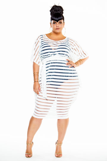 Striped Sheer Slouch Poolside Dress- JIBRI