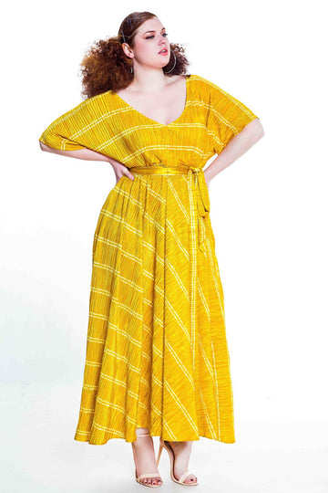 Mustard/Cream Bat Sleeved Maxi Dress- JIBRI