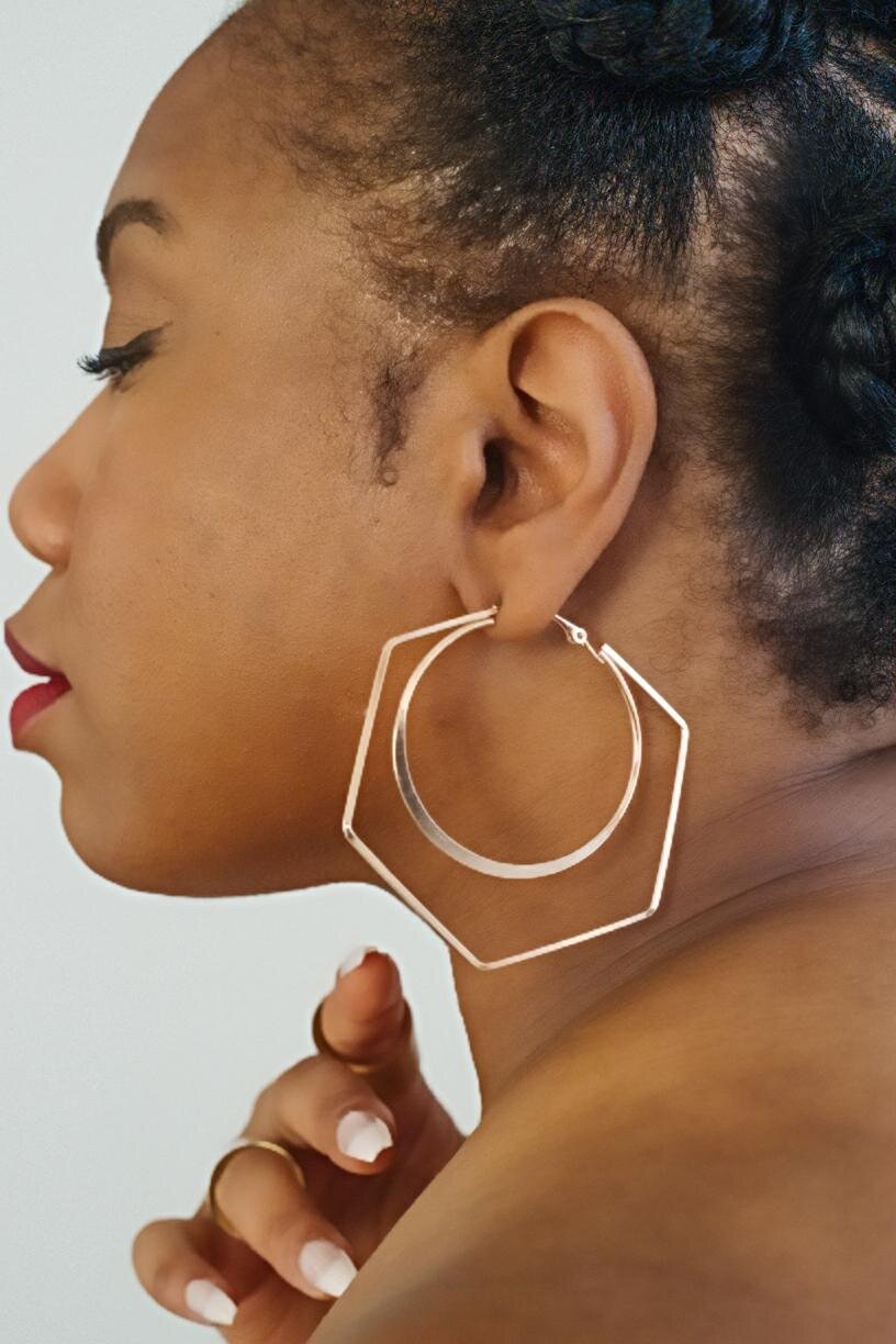 Hexagon Hoop Earrings- JIBRI
